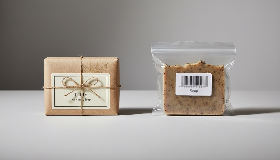 Est-ce qu'un graphiste peut m'aider à mieux vendre mes produits et services ? 5 Deux savons identiques présentés dans des packagings différents montrant l’impact du design sur le prix.