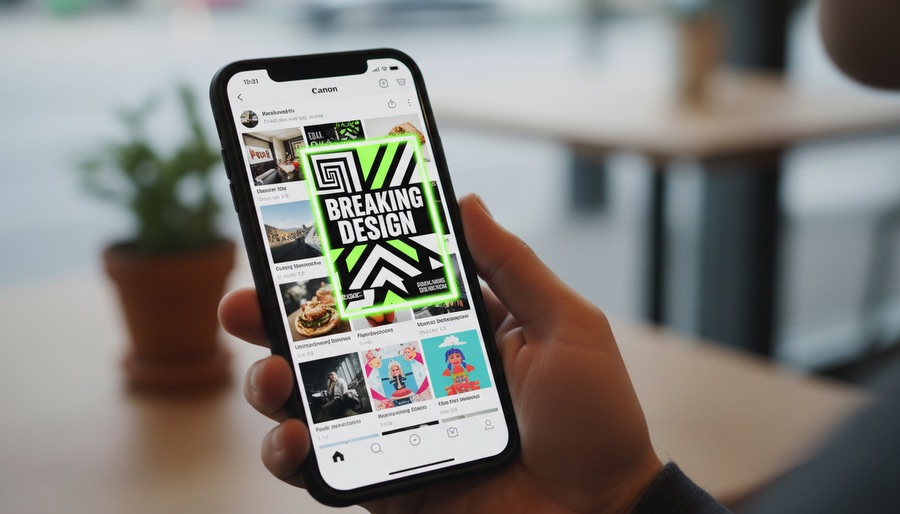 Est-ce qu'un graphiste peut m'aider à mieux vendre mes produits et services ? 1 Écran de smartphone montrant un fil de contenus avec un visuel attractif qui capte l’attention en quelques secondes.
