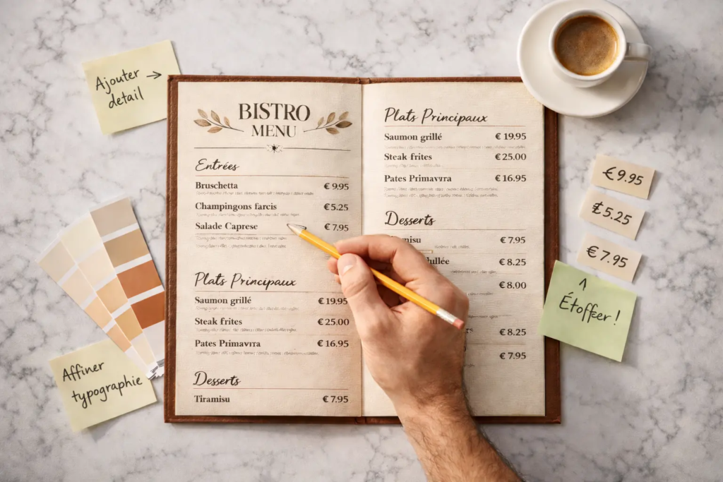 Combien coûte la création d'un menu de restaurant ? Tarifs et guide complet d'un graphiste 2 menu restaurant 2