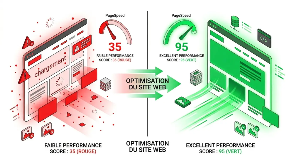 Accélérer un site WordPress : Le Guide Complet pour des Performances Optimales (avec WP Rocket) 3 Résultats PageSpeed Insights avant et après optimisation WordPress